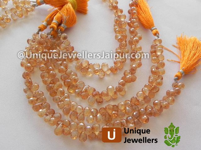 Golden Citrine Quartz Faceted Drop Beads